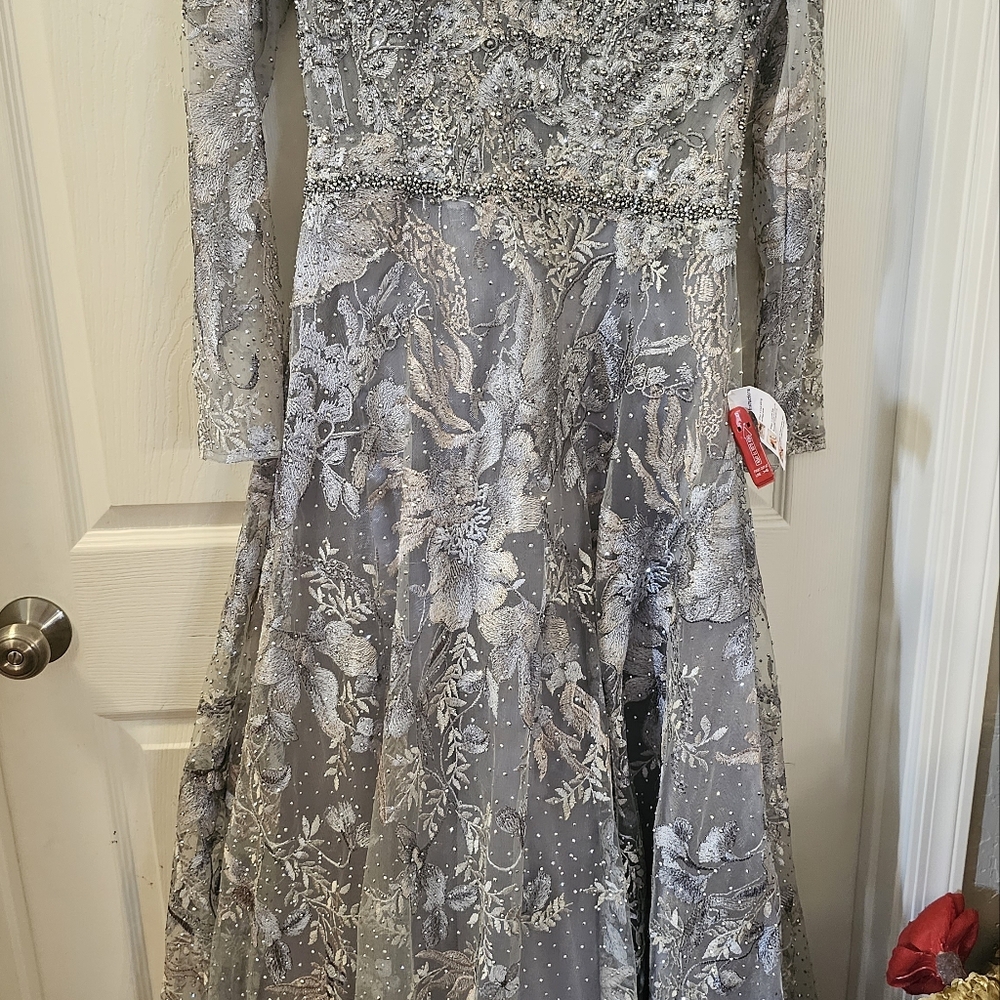 Mac Duggal Silver Textured Dress